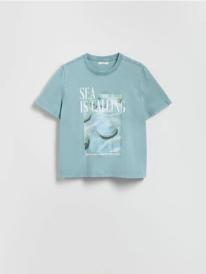 Reserved - T-shirt z nadrukiem - jasnoturkusowy