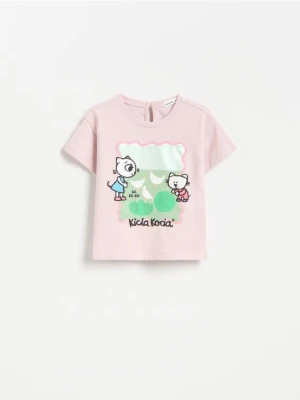 Reserved - T-shirt z nadrukiem Kicia Kocia - fioletowy