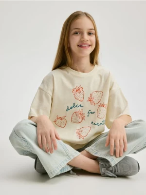 Reserved - T-shirt z nadrukiem - kremowy