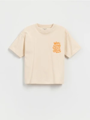 Reserved - T-shirt z nadrukiem - kremowy