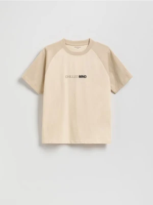 Reserved - T-shirt z nadrukiem - kremowy
