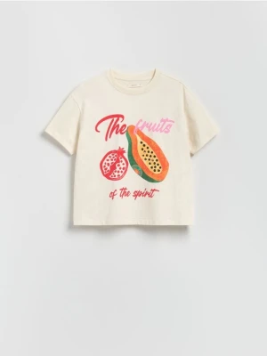 Reserved - T-shirt z nadrukiem - kremowy