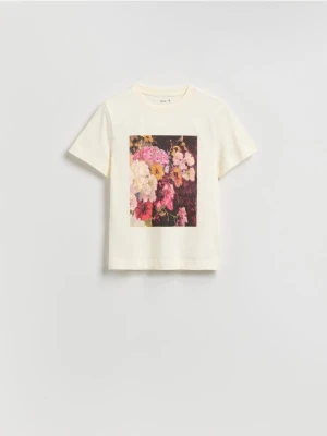 Reserved - T-shirt z nadrukiem - kremowy