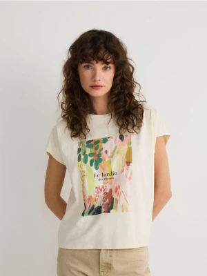 Reserved - T-shirt z nadrukiem - kremowy