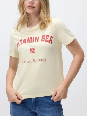 Reserved - T-shirt z nadrukiem - kremowy