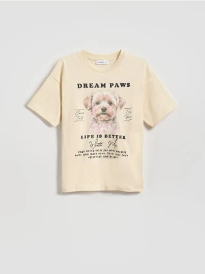 Reserved - T-shirt z nadrukiem - kremowy