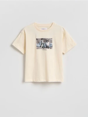 Reserved - T-shirt z nadrukiem - kremowy