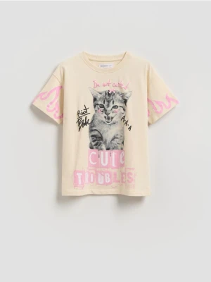 Zdjęcie produktu Reserved - T-shirt z nadrukiem - kremowy