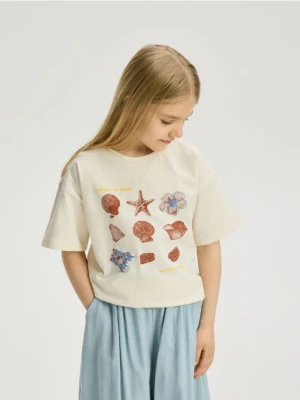 Reserved - T-shirt z nadrukiem - kremowy