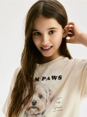 Reserved - T-shirt z nadrukiem - kremowy