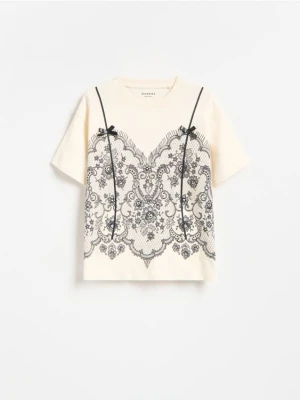 Reserved - T-shirt z nadrukiem - kremowy
