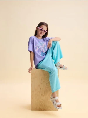 Reserved - T-shirt z nadrukiem - lawendowy