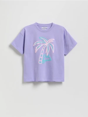 Reserved - T-shirt z nadrukiem - lawendowy