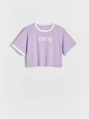 Reserved - T-shirt z nadrukiem - lawendowy