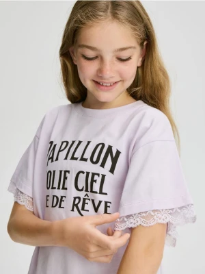 Reserved - T-shirt z nadrukiem - lawendowy