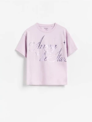 Reserved - T-shirt z nadrukiem - lawendowy