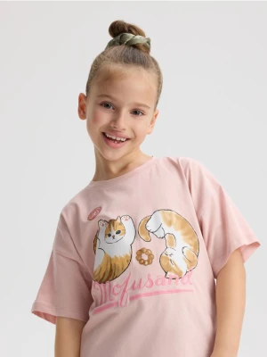 Reserved - T-shirt z nadrukiem Mofusand - brudny róż