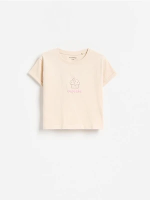 Reserved - T-shirt z nadrukiem na plecach - beżowy