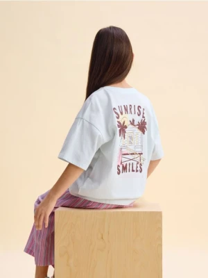 Reserved - T-shirt z nadrukiem na plecach - jasnoturkusowy