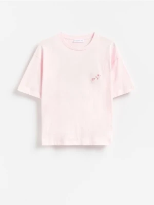 Reserved - T-shirt z nadrukiem na plecach - pastelowy róż