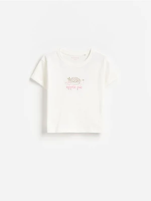 Reserved - T-shirt z nadrukiem na plecach - złamana biel