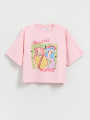 Reserved - T-shirt z nadrukiem - pastelowy róż
