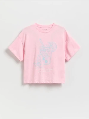 Reserved - T-shirt z nadrukiem - pastelowy róż