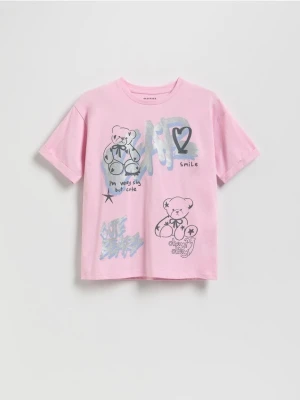 Reserved - T-shirt z nadrukiem - pastelowy róż