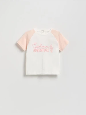 Reserved - T-shirt z nadrukiem - pastelowy róż