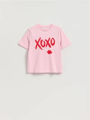 Reserved - T-shirt z nadrukiem - pastelowy róż