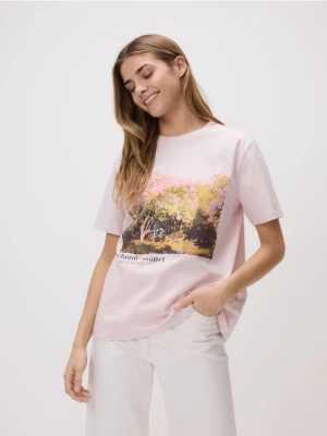 Reserved - T-shirt z nadrukiem - pastelowy róż