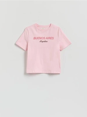 Reserved - T-shirt z nadrukiem - pastelowy róż