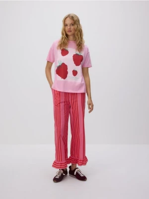 Reserved - T-shirt z nadrukiem - pastelowy róż