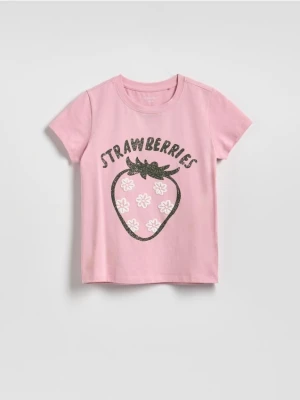 Reserved - T-shirt z nadrukiem - pastelowy róż