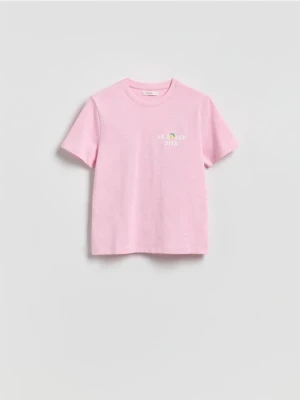 Reserved - T-shirt z nadrukiem - pastelowy róż