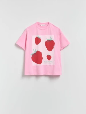 Reserved - T-shirt z nadrukiem - pastelowy róż