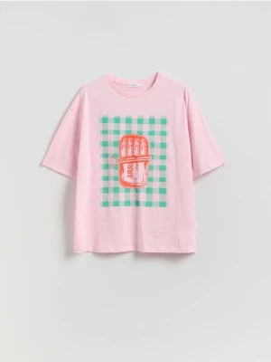 Reserved - T-shirt z nadrukiem - pastelowy róż