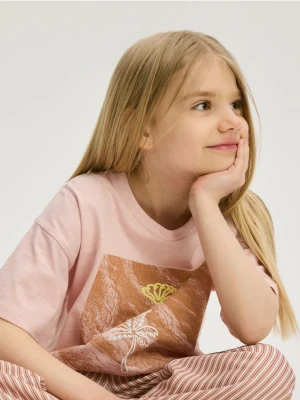 Reserved - T-shirt z nadrukiem - pastelowy róż