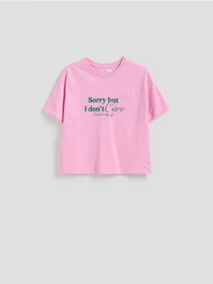 Reserved - T-shirt z nadrukiem - pastelowy róż