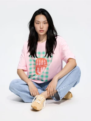 Reserved - T-shirt z nadrukiem - pastelowy róż