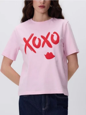 Reserved - T-shirt z nadrukiem - pastelowy róż