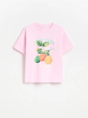 Reserved - T-shirt z nadrukiem - pastelowy róż