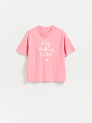 Reserved - T-shirt z nadrukiem - pastelowy róż