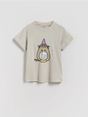 Reserved - T-shirt z nadrukiem Pusheen - jasnoszary