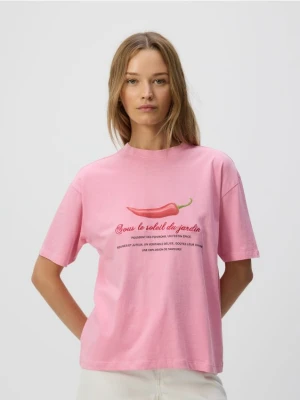 Reserved - T-shirt z nadrukiem - różowy