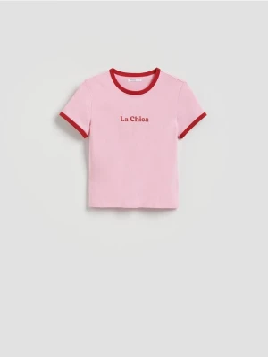 Reserved - T-shirt z nadrukiem - różowy