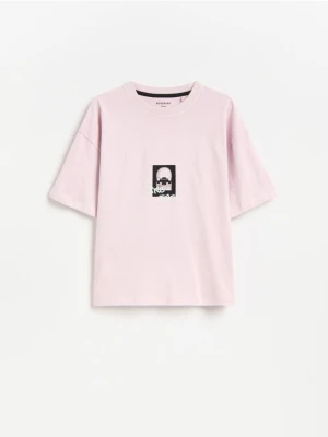 Reserved - T-shirt z nadrukiem - różowy