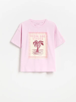 Reserved - T-shirt z nadrukiem - różowy