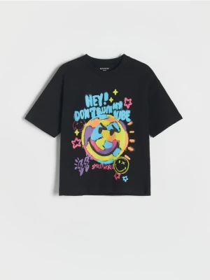 Reserved - T-shirt z nadrukiem SmileyWorld® - czarny