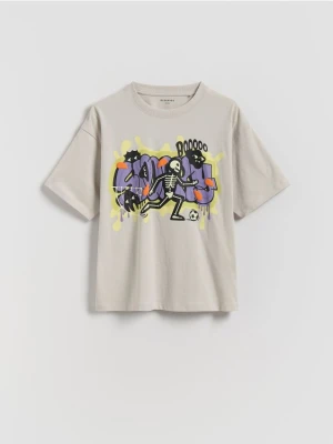 Reserved - T-shirt z nadrukiem świecącym w ciemności - jasnoszary